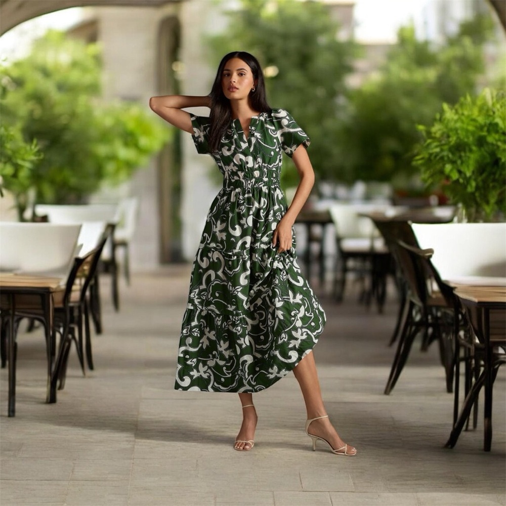 NWT Anthropologie Green/White Somerset Summer dress Size Medium